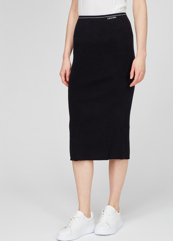 Черная офисная, кэжуал с логотипом юбка Calvin Klein карандаш