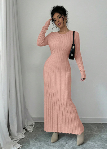 Світло-рожева кежуал сукня сукня светр SHEIN однотонна