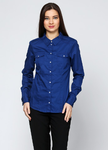 Синяя кэжуал рубашка однотонная Jacqueline de Yong