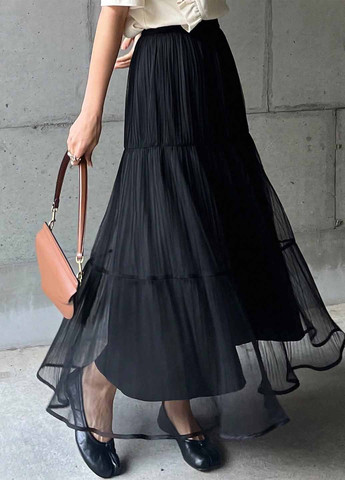 Черная вечерний, кэжуал однотонная юбка SHEIN а-силуэта (трапеция)