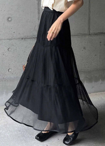 Черная вечерний, кэжуал однотонная юбка SHEIN а-силуэта (трапеция)