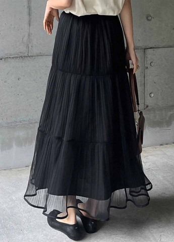 Черная вечерний, кэжуал однотонная юбка SHEIN а-силуэта (трапеция)