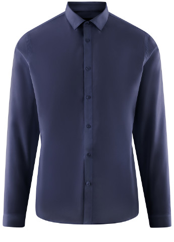 Темно-синяя классическая рубашка однотонная Oodji с длинным рукавом