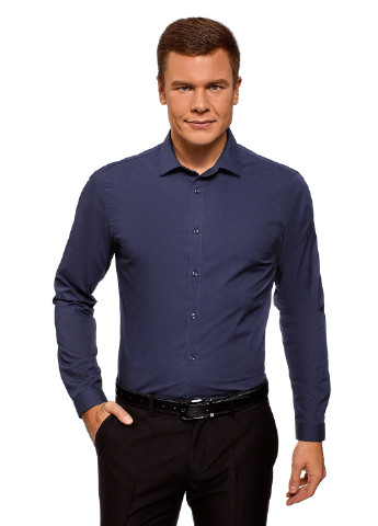 Темно-синяя классическая рубашка однотонная Oodji с длинным рукавом