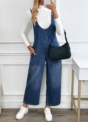 Комбинезон SHEIN комбинезон-брюки варенка синий денил, кэжуал хлопок, джинс