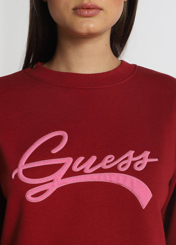 Свитшот Guess - Прямой крой логотип бордовый кэжуал трикотаж, хлопок - (258645666)
