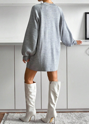 Светло-серое кэжуал платье платье-свитер SHEIN меланжевое