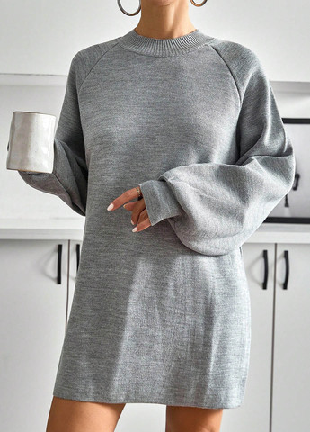 Светло-серое кэжуал платье платье-свитер SHEIN меланжевое
