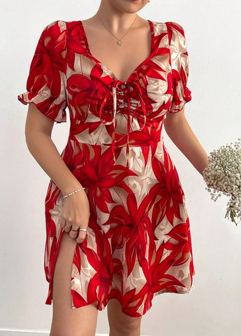 Червона кежуал сукня а-силует SHEIN з квітковим принтом