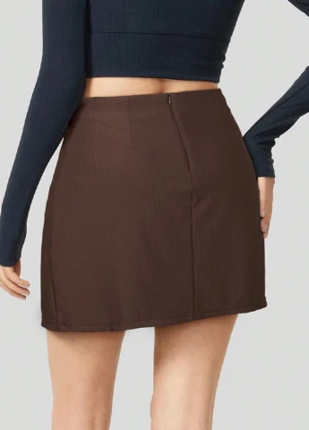 Коричневая кэжуал однотонная юбка SHEIN