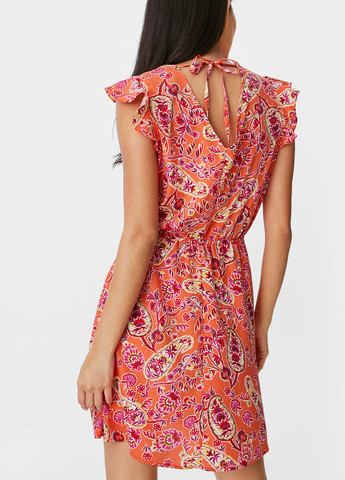 Оранжевое кэжуал платье а-силуэт C&A с цветочным принтом