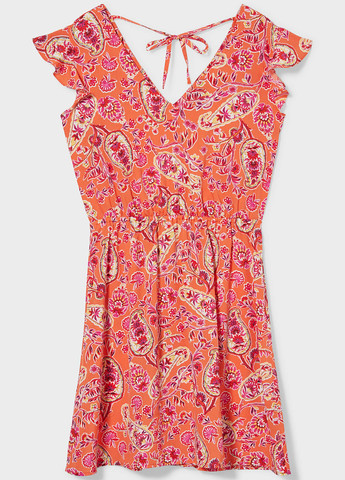 Оранжевое кэжуал платье а-силуэт C&A с цветочным принтом