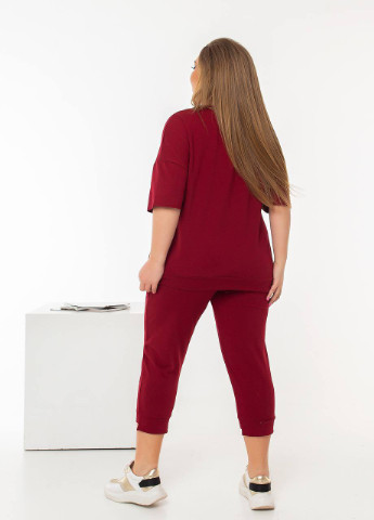 Жіночий костюм із двонитки футболка та бриджі бордового кольору р.48/50 362622 New Trend (256453756)