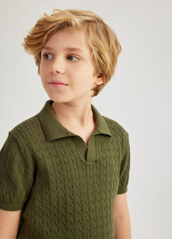 Оливковая (хаки) детская футболка-поло для мальчика KOTON однотонная