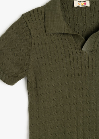 Оливковая (хаки) детская футболка-поло для мальчика KOTON однотонная