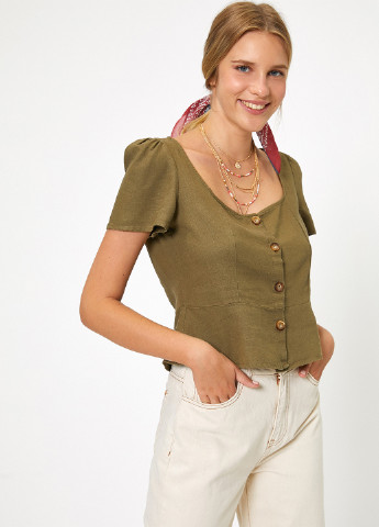 Оливкова (хакі) літня блуза з баскою KOTON
