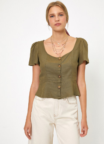 Оливкова (хакі) літня блуза з баскою KOTON