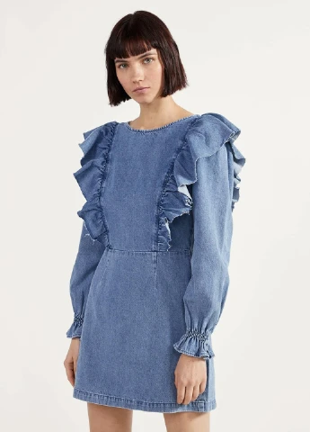 Блакитна джинсова сукня Bershka однотонна