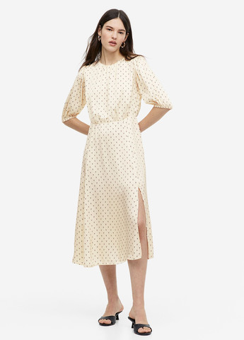 Молочное кэжуал платье а-силуэт H&M с рисунком