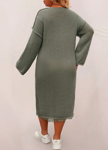 Серо-зеленое кэжуал платье платье-свитер SHEIN однотонное