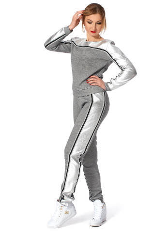 Костюм (свитшот, брюки) SL-Fashion однотонный тёмно-серый спортивный полиэстер