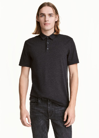 Черная футболка-поло для мужчин H&M в полоску