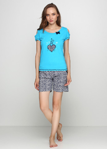 Голубая всесезон пижама (футболка, шорты) Adalya