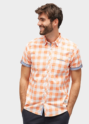 Светло-оранжевая кэжуал рубашка в клетку Tom Tailor с коротким рукавом