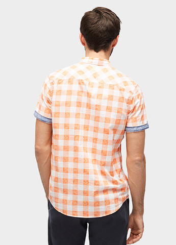 Светло-оранжевая кэжуал рубашка в клетку Tom Tailor с коротким рукавом