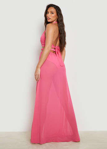 Розовое пляжное платье с открытой спиной Boohoo однотонное