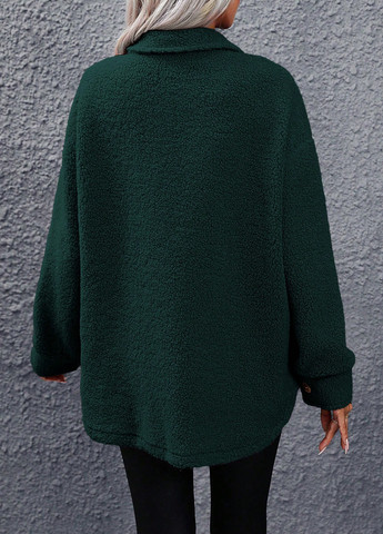 Темно-зелене Кежуал напівпальто однобортне SHEIN однотонне