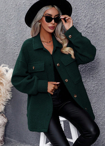 Темно-зелене Кежуал напівпальто однобортне SHEIN однотонне