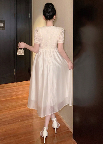 Кремовое вечернее платье с юбкой-солнце SHEIN однотонное