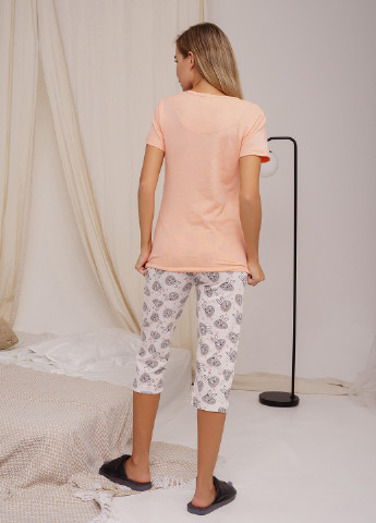 Персиковая всесезон пижама женская футболка + капри ISSA PLUS WN21-12