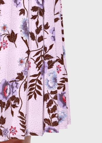 Розовая кэжуал цветочной расцветки юбка Oodji плиссе, а-силуэта (трапеция)