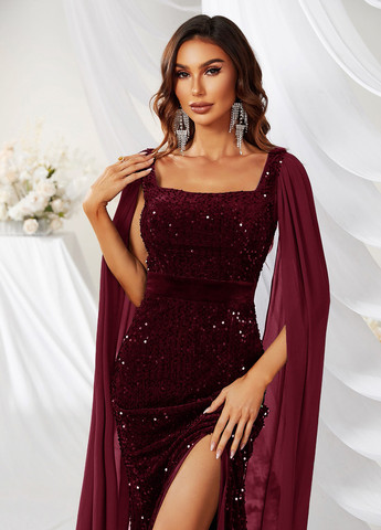 Бордова вечірня сукня силуетна, сукня-кейп, зі шлейфом SHEIN однотонна