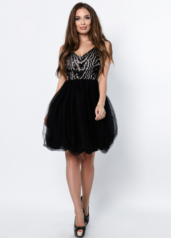 Чорна вечірня сукня балон Carica з абстрактним візерунком