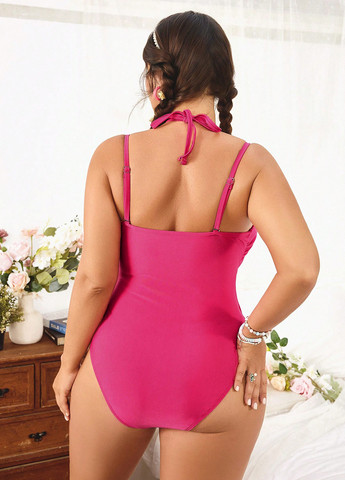 Розовый летний купальник слитный, халтер SHEIN