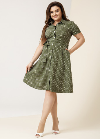Оливково-зеленое кэжуал платье клеш Charm Collection в горошек