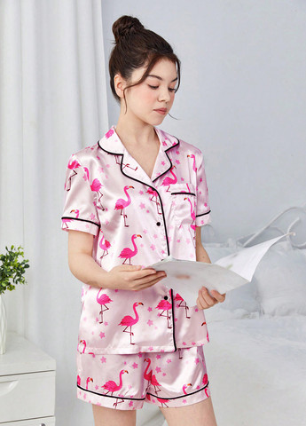 Світло-рожева всесезон піжама (сорочка, штани) сорочка + брюки SHEIN