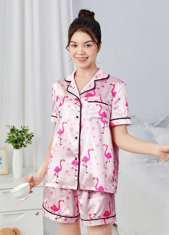 Світло-рожева всесезон піжама (сорочка, штани) сорочка + брюки SHEIN