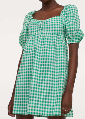 Зеленое кэжуал платье H&M в клетку