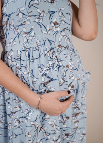 женский летний хлопковый сарафан для беременных, будущих мам легкий голубой To Be в цветочек