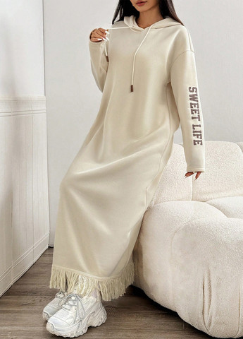 Бежева спортивна, кежуал сукня сукня-худі SHEIN з написами