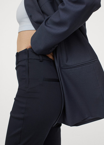 Темно-синие кэжуал демисезонные укороченные, зауженные брюки H&M