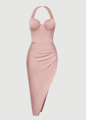 Розовое коктейльное платье с открытой спиной Gepur однотонное
