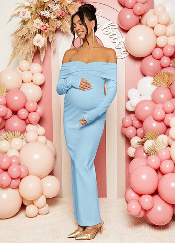 Голубое вечернее, праздничный платье силуэтная SHEIN однотонное