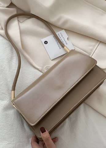 Женская классическая сумочка через плечо клатч на короткой ручке багет бежевая кофейная NoName (251204336)