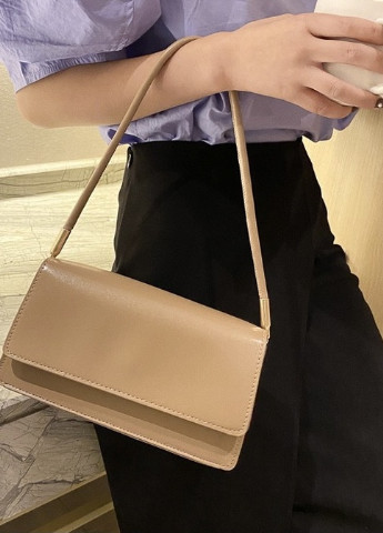 Жіноча класична сумочка клатч на короткій ручці багет бежева кавова NoName (251204336)