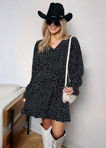 Черное кэжуал платье а-силуэт SHEIN в горошек